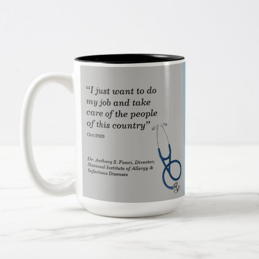 Dr. Fauci, zweiseitiges Design, grau-blassblau, Zweifarbige Tasse (Links)