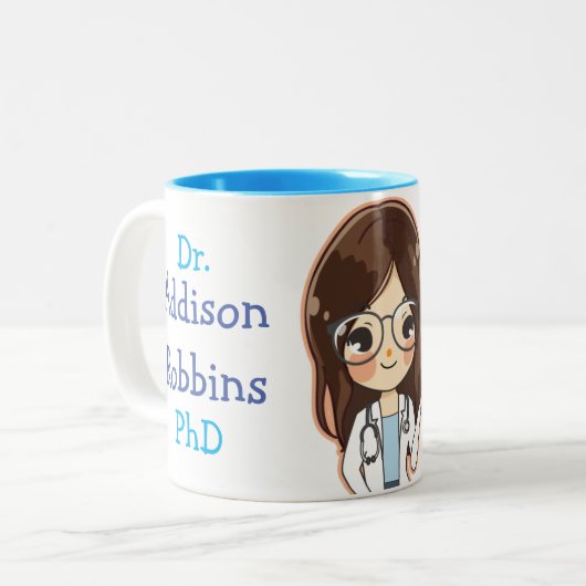 Dr. (Ihr Name) PhD-Abschluss Zweifarbige Tasse (Vorderseite Links)