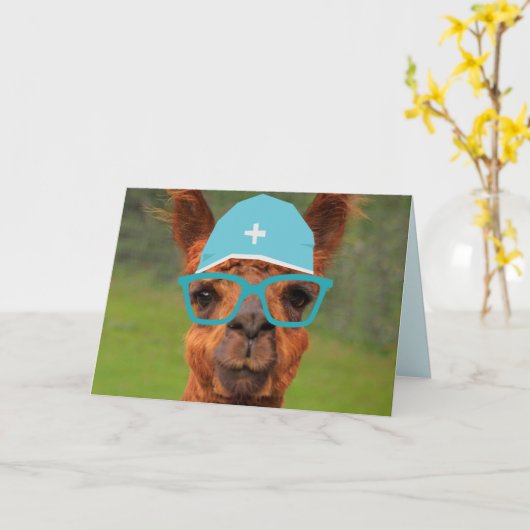 Dr. Llama Funny Get Well Karte (Gelbe Blume)