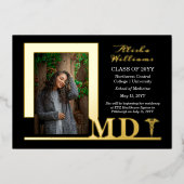 Dr. MD Caduceus Foto Graduate Black Folieneinladung (Vorderseite)