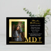 Dr. MD Caduceus Foto Graduate Black Folieneinladung (Stehend vorne)