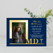 Dr. MD Caduceus Foto Graduate Blue Folieneinladung (Stehend vorne)