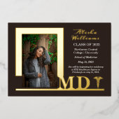 Dr. MD Caduceus Foto Graduate Brown Folieneinladung (Vorderseite)