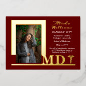 Dr. MD Caduceus Foto Graduate Maroon Folieneinladung (Vorderseite)
