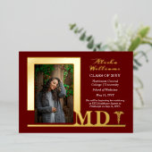 Dr. MD Caduceus Foto Graduate Maroon Folieneinladung (Stehend vorne)