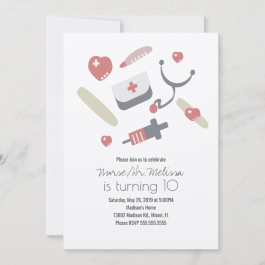 Dr. Nurse Birthday Party Medical Pattern Kraft Einladung (Vorderseite)