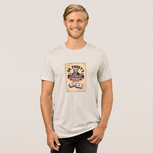 Dr. Porky's Ham-Flavored Lozenges (Fictional) Tri-Blend Shirt (Vorderseite voll)