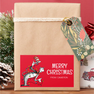 Dr. Seus   Katze im Hut   Weihnachtsgeschenkmarke Rechteckiger Aufkleber