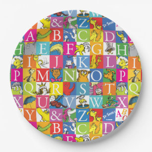Dr. Seuss' ABC farbenfrohes Blockbuchstabenmuster Pappteller