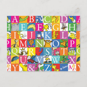 Dr. Seuss' ABC farbenfrohes Blockbuchstabenmuster Postkarte