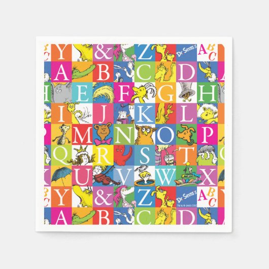 Dr. Seuss' ABC farbenfrohes Blockbuchstabenmuster Serviette (Vorderseite)