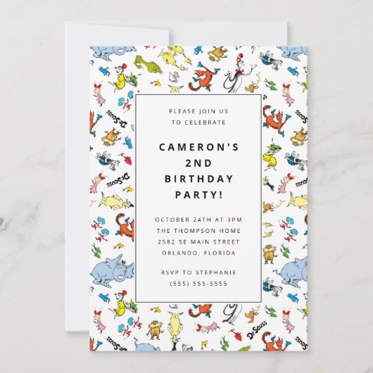 Dr. Seuss Character Muster | KINDERGEBURTSTAG Einladung (Vorderseite)