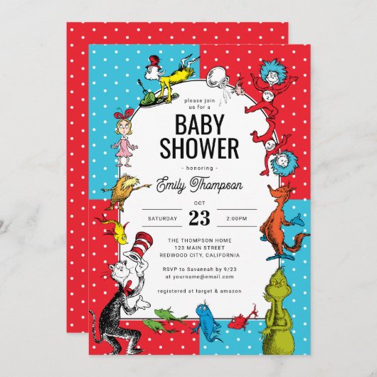 Dr. Seuss - Charaktere | Babydusche Einladung (Vorne/Hinten)