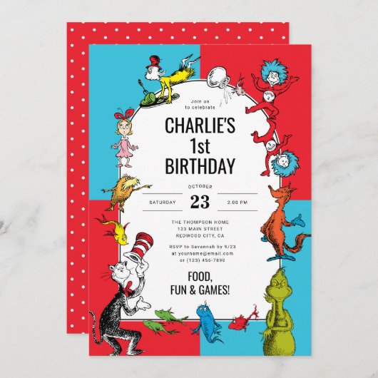 Dr. Seuss - Charaktere | KINDERGEBURTSTAG Einladung (Vorne/Hinten)