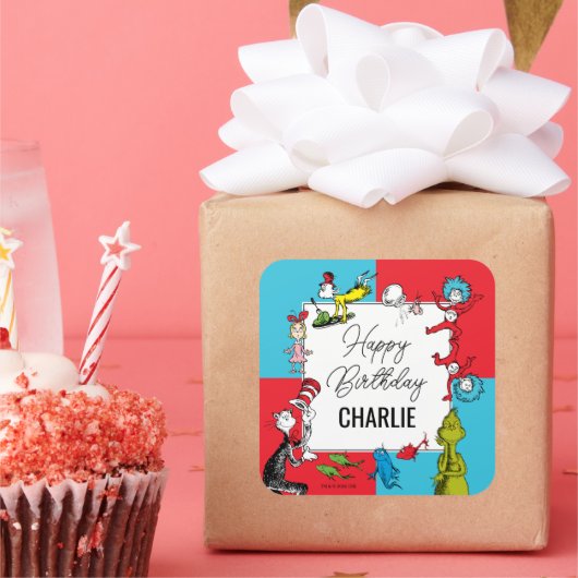 Dr. Seuss - Charaktere | KINDERGEBURTSTAG Quadratischer Aufkleber (Party)