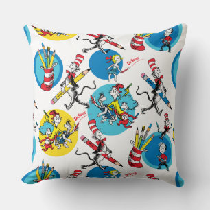 Dr. Seuss   Charaktere mit Bleistiften Muster Kissen