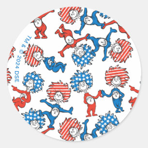 Dr. Seuss Ding Eins Ding Zwei US-Flagge-Muster Runder Aufkleber