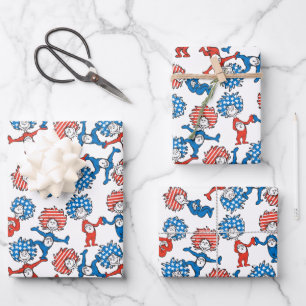 Dr. Seuss Ding Eins Ding Zwei US-Flaggen-Muster Geschenkpapier Set