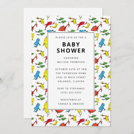 Dr. Seuss - Ein Fisch, zwei Fische | Babydusche Einladung (Vorne/Hinten)