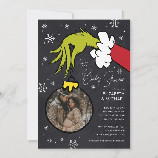 Dr. Seuss | Grinch Chalkboard Babydusche Einladung (Vorderseite)