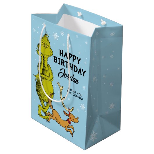 Dr. Seuss | Grinch Winter Birthday Favor Mittlere Geschenktüte (Rückseite Schrägansicht)