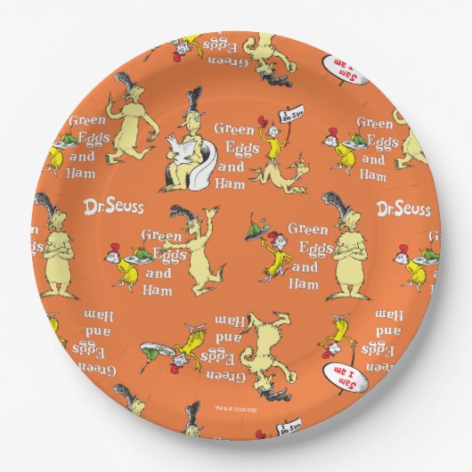 Dr. Seuss Grüne Eier mit Schinken Charakter-Muster Pappteller (Vorderseite)