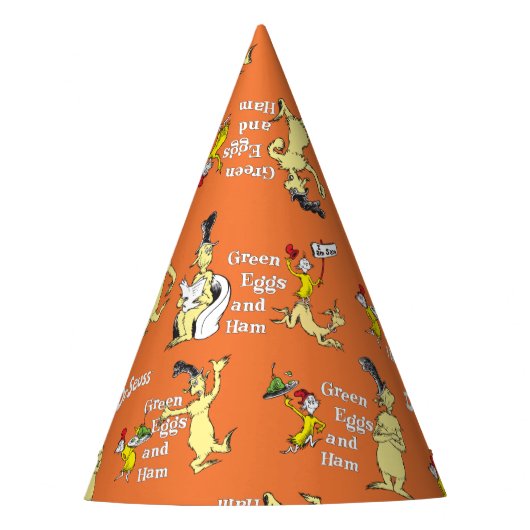 Dr. Seuss Grüne Eier mit Schinken Charakter-Muster Partyhütchen (Vorderseite)