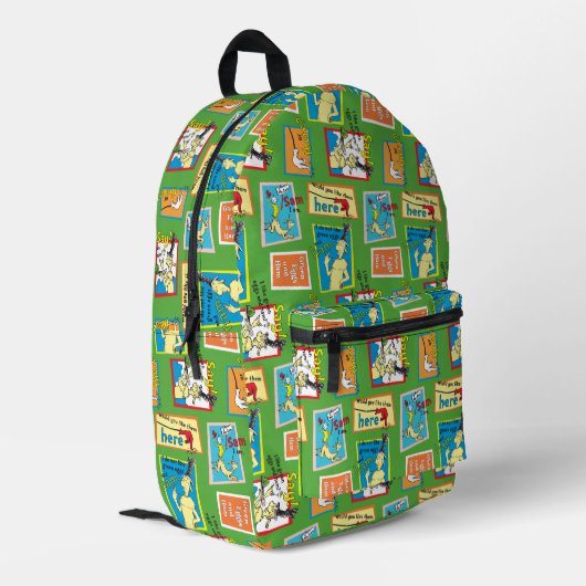 Dr. Seuss Grüne Eier mit Schinken Geschichte Zitat Bedruckter Rucksack (Rückseitige Ecke links)