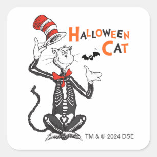 Dr. Seuss   Halloween-Katze im Hut Quadratischer Aufkleber