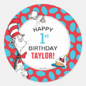 Dr. Seuss | Katze am Geburtstag Runder Aufkleber (Vorderseite)