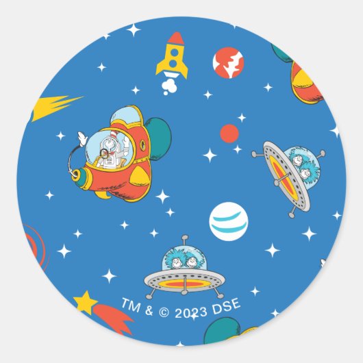 Dr. Seuss | Katze im Hat Space Muster Runder Aufkleber (Vorderseite)