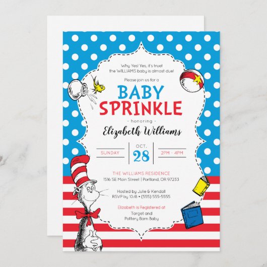 Dr. Seuss - Katze im Hut Baby Sprinkle Einladung (Vorne/Hinten)
