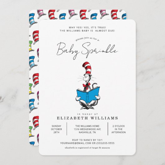 Dr. Seuss - Katze im Hutsprinkle Einladung (Vorne/Hinten)