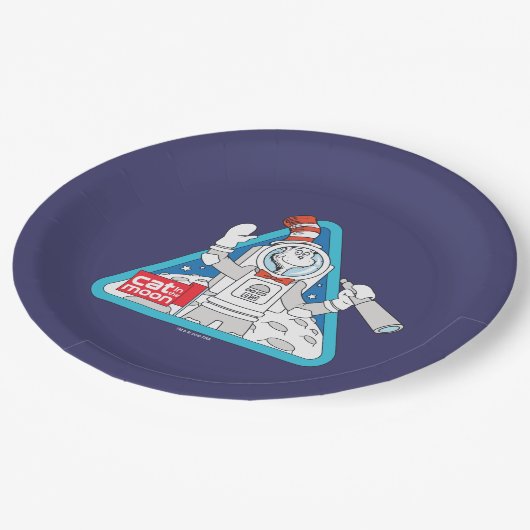 Dr. Seuss | Katze im Weltraum im Mond Pappteller (Schrägansicht)