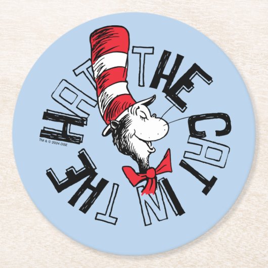 Dr. Seuss | Katze in der Hutrunde Art Runder Pappuntersetzer (Vorderseite)