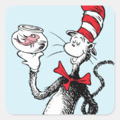 Dr. Seuss | Katze in Hut und Krinklebine Quadratischer Aufkleber (Vorderseite)