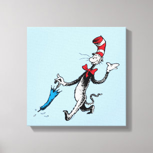 Dr. Seuss   Katze mit Hut Regenschirm Spaziergang Leinwanddruck