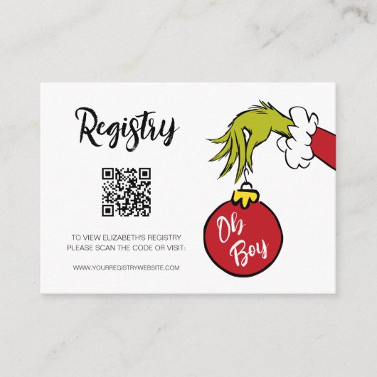 Dr. Seuss | Oh Boy Grinch Baby Shooting Registry Begleitkarte (Vorderseite)