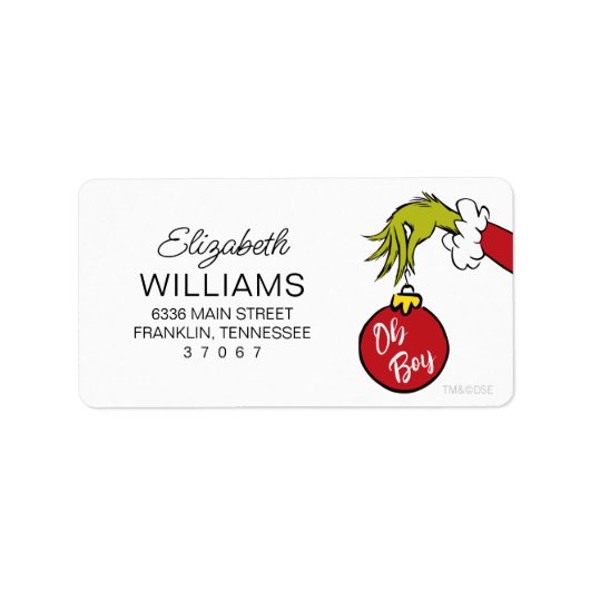 Dr. Seuss | Oh Boy Grinch Baby Showdusche Adressaufkleber (Vorne)