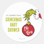 Dr. Seuss | Oh Boy Grinch Baby Showdusche Runder Aufkleber (Vorderseite)