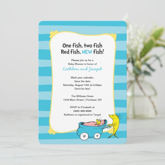 Dr. Seuss | One Fish - Boy Baby Shower Einladung (Stehend Vorderseite)
