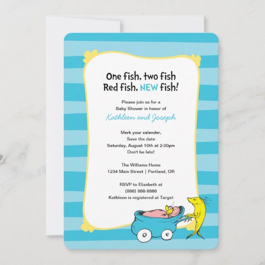 Dr. Seuss | One Fish - Boy Baby Shower Einladung (Vorderseite)