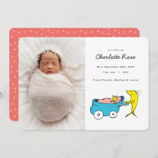 Dr. Seuss | One Fish - Girl Birth Ankündigung (Vorne/Hinten)