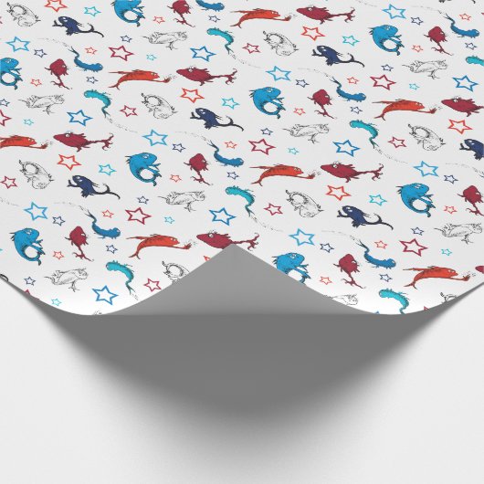 Dr. Seuss | One Fish Two Fish Star Muster Geschenkpapier (Ecke)