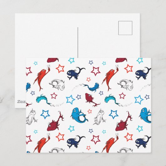 Dr. Seuss | One Fish Two Fish Star Muster Postkarte (Vorne/Hinten)