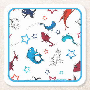Dr. Seuss One Fish Two Fish Star Muster Rechteckiger Pappuntersetzer