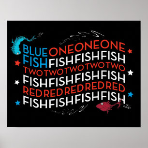 Dr. Seuss   Roter Fisch Blauer Fisch US-Flagge Gra Poster