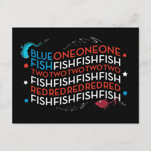 Dr. Seuss Roter Fisch Blauer Fisch US-Flagge Gra Postkarte