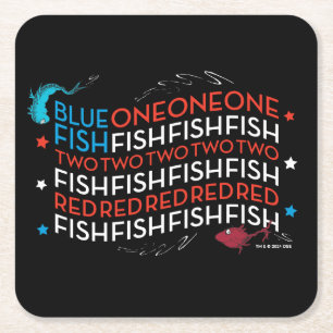 Dr. Seuss   Roter Fisch Blauer Fisch US-Flagge Gra Rechteckiger Pappuntersetzer