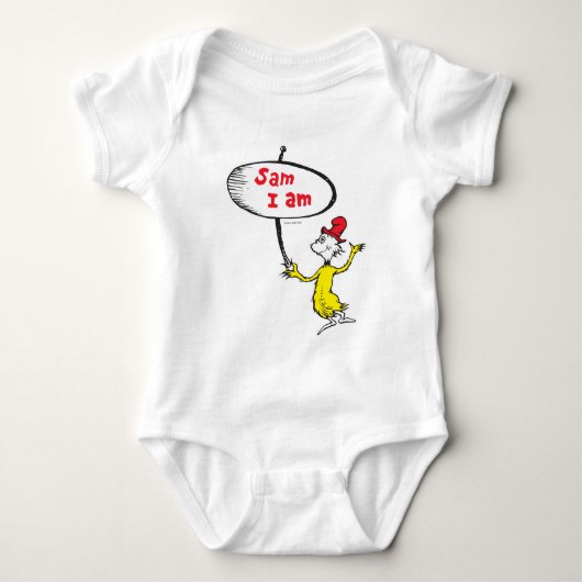Dr. Seuss | Sam-I-Am-Holding-Zeichen Baby Strampler (Vorderseite)